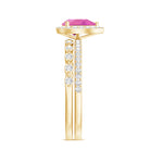 Teardrop Pink tourmaline Bridal Ring Set with Diamond AAA - Rosec Jewels