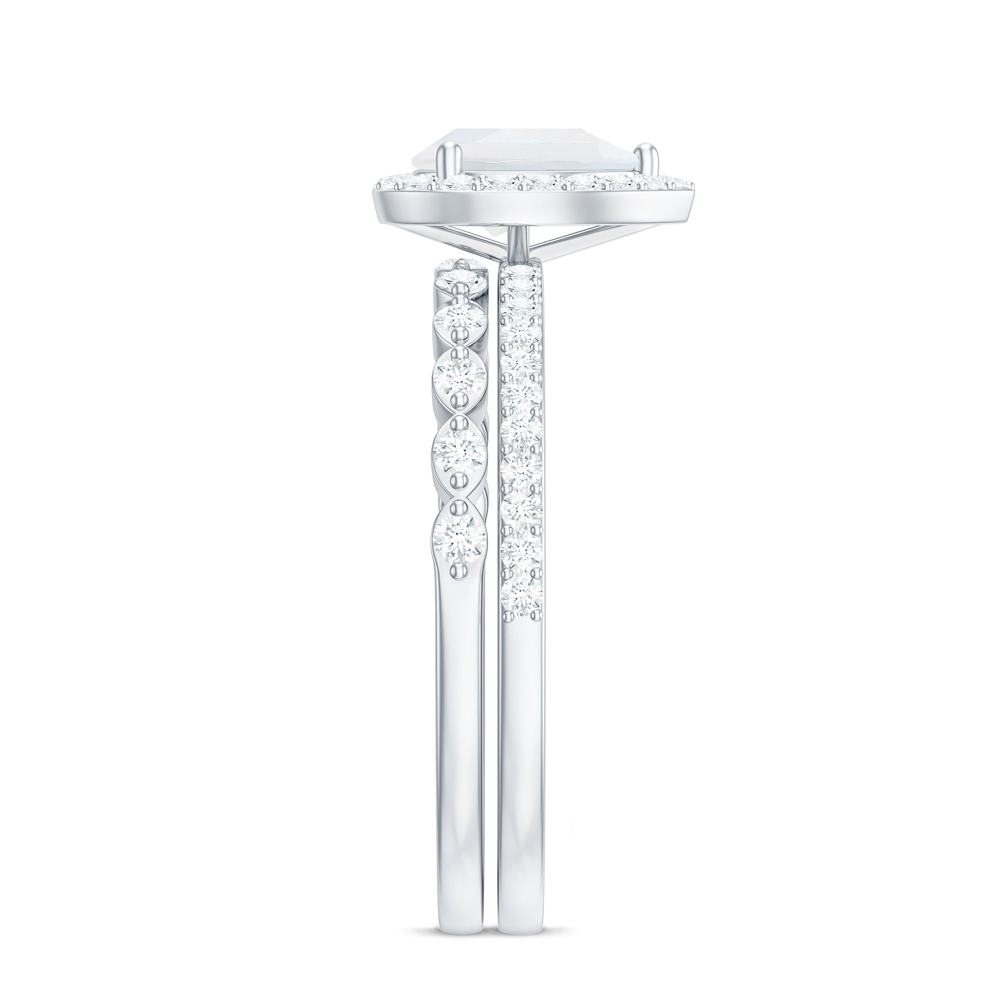 Teardrop Moonstone Bridal Ring Set with Diamond AAA - Rosec Jewels