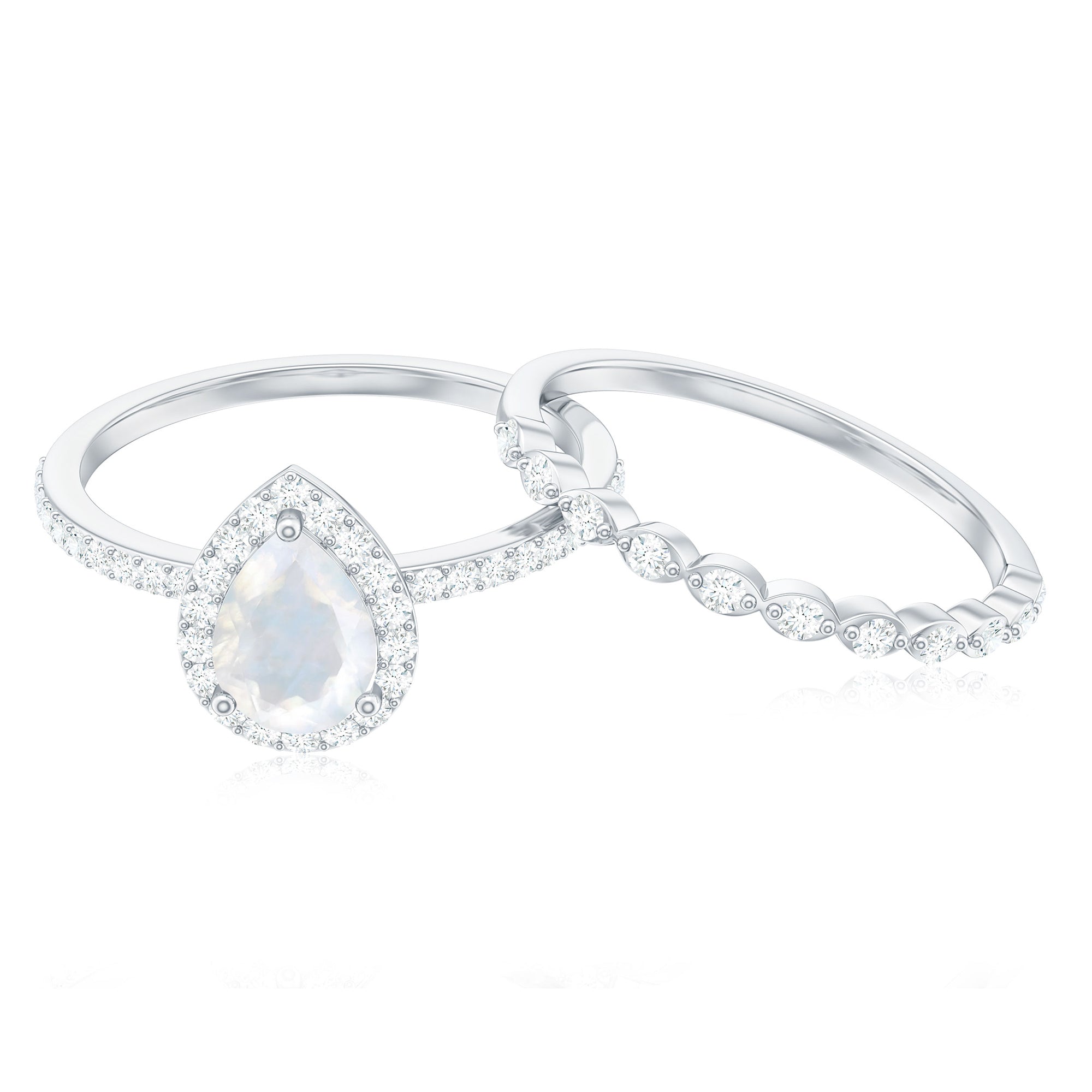 Teardrop Moonstone Bridal Ring Set with Diamond AAA - Rosec Jewels