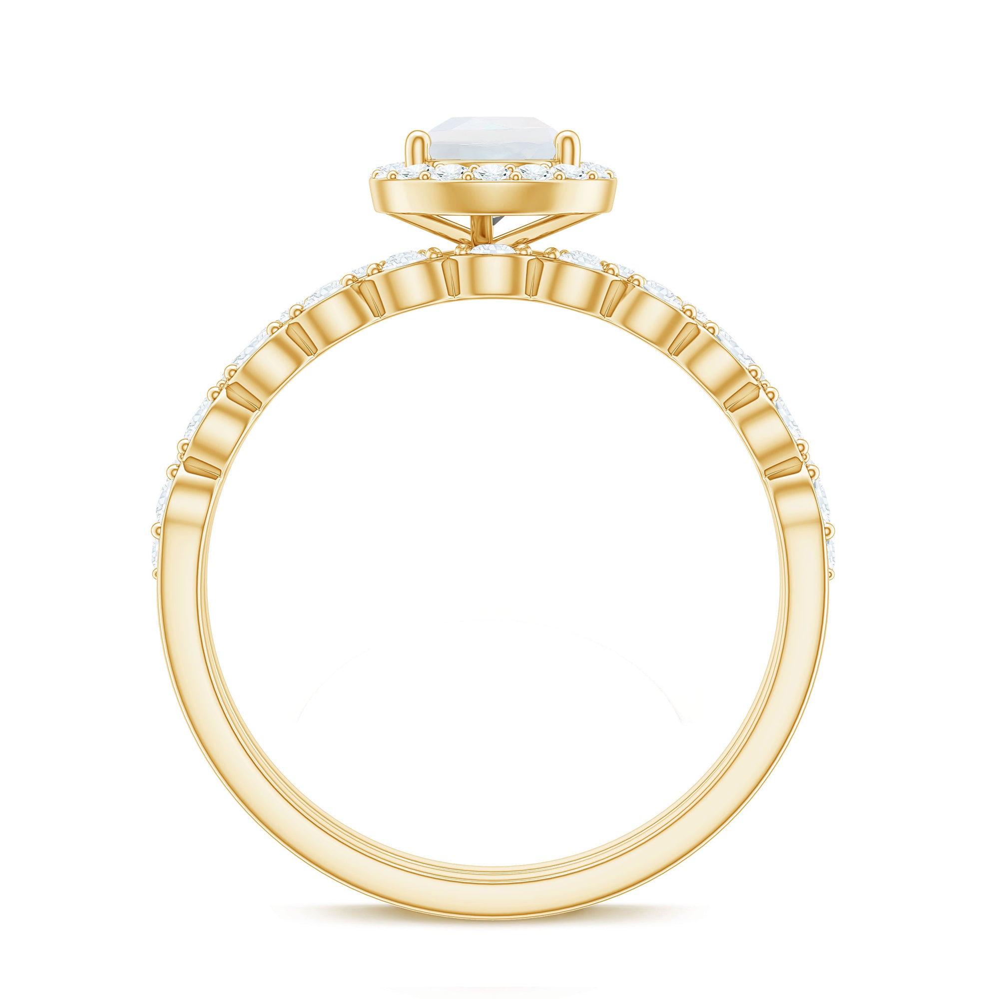 Teardrop Moonstone Bridal Ring Set with Diamond AAA - Rosec Jewels