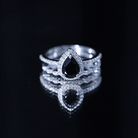 Pear Shaped Black Onyx and Diamond Halo Bridal Ring Set With Certificate AAA - Rosec Jewels