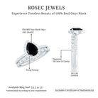 Pear Shaped Black Onyx and Diamond Halo Bridal Ring Set With Certificate AAA - Rosec Jewels