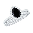 Natural Pear Shape Black Spinel Diamond Wedding Engagement Ring Set of 2 AAA - Rosec Jewels