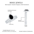 Natural Pear Shape Black Spinel Diamond Wedding Engagement Ring Set of 2 AAA - Rosec Jewels