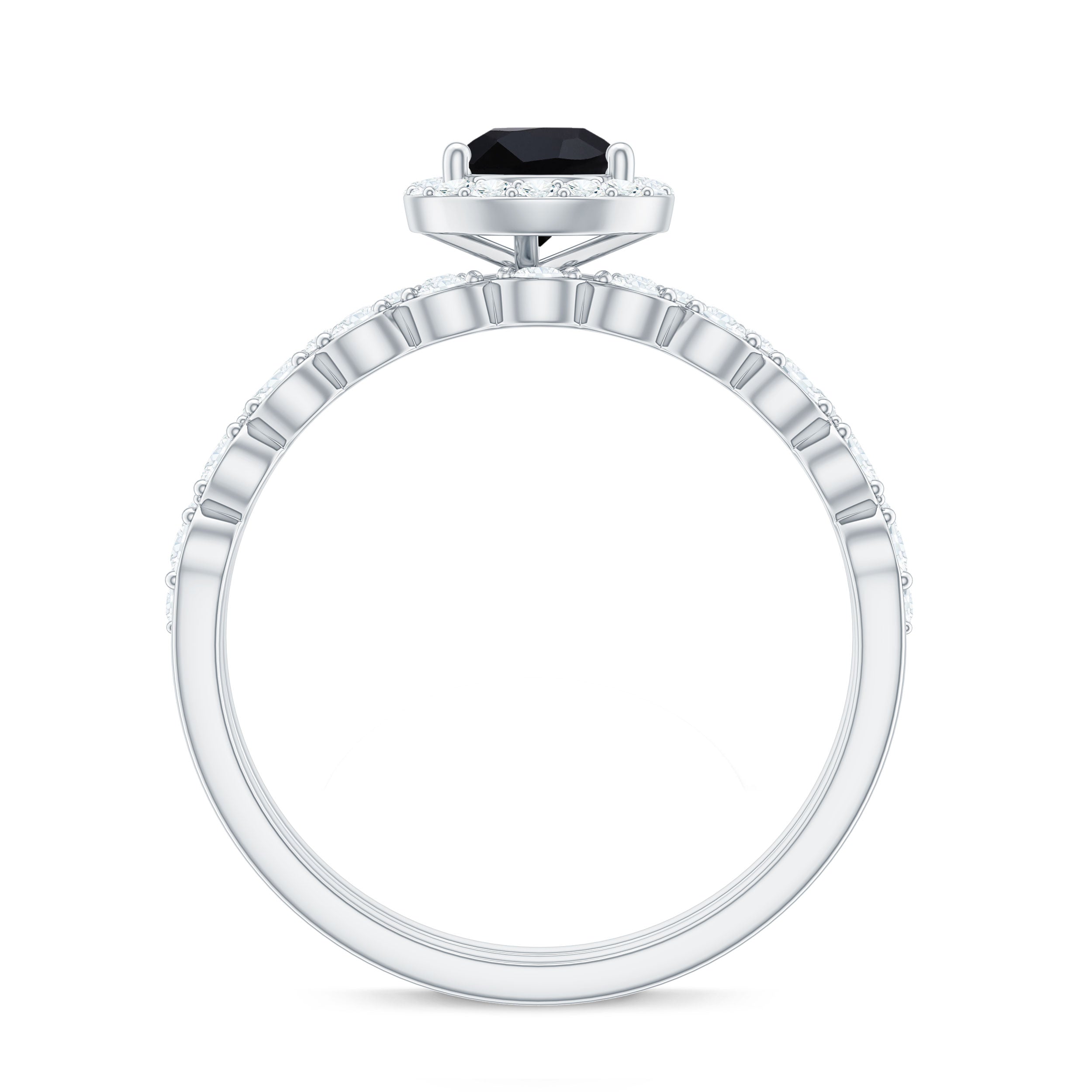 Natural Pear Shape Black Spinel Diamond Wedding Engagement Ring Set of 2 AAA - Rosec Jewels