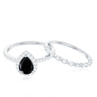 Natural Pear Shape Black Spinel Diamond Wedding Engagement Ring Set of 2 AAA - Rosec Jewels