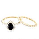 Natural Pear Shape Black Spinel Diamond Wedding Engagement Ring Set of 2 AAA - Rosec Jewels