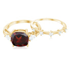 Natural 8 mm Cushion Cut Garnet Diamond Wedding Bridal Ring Set AAA - Rosec Jewels