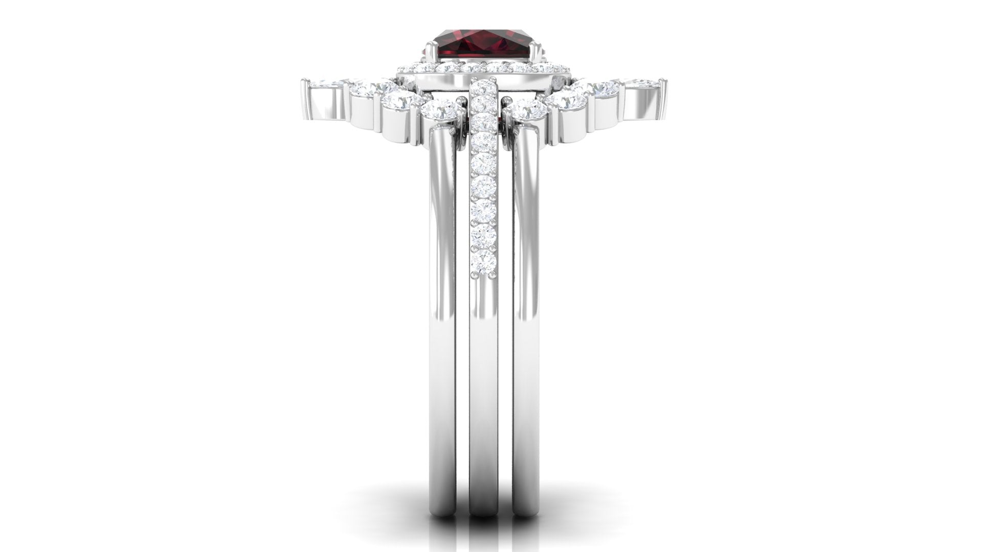 Natural 8mm Cushion Cut Garnet Statement Bridal Ring Set AAA - Rosec Jewels