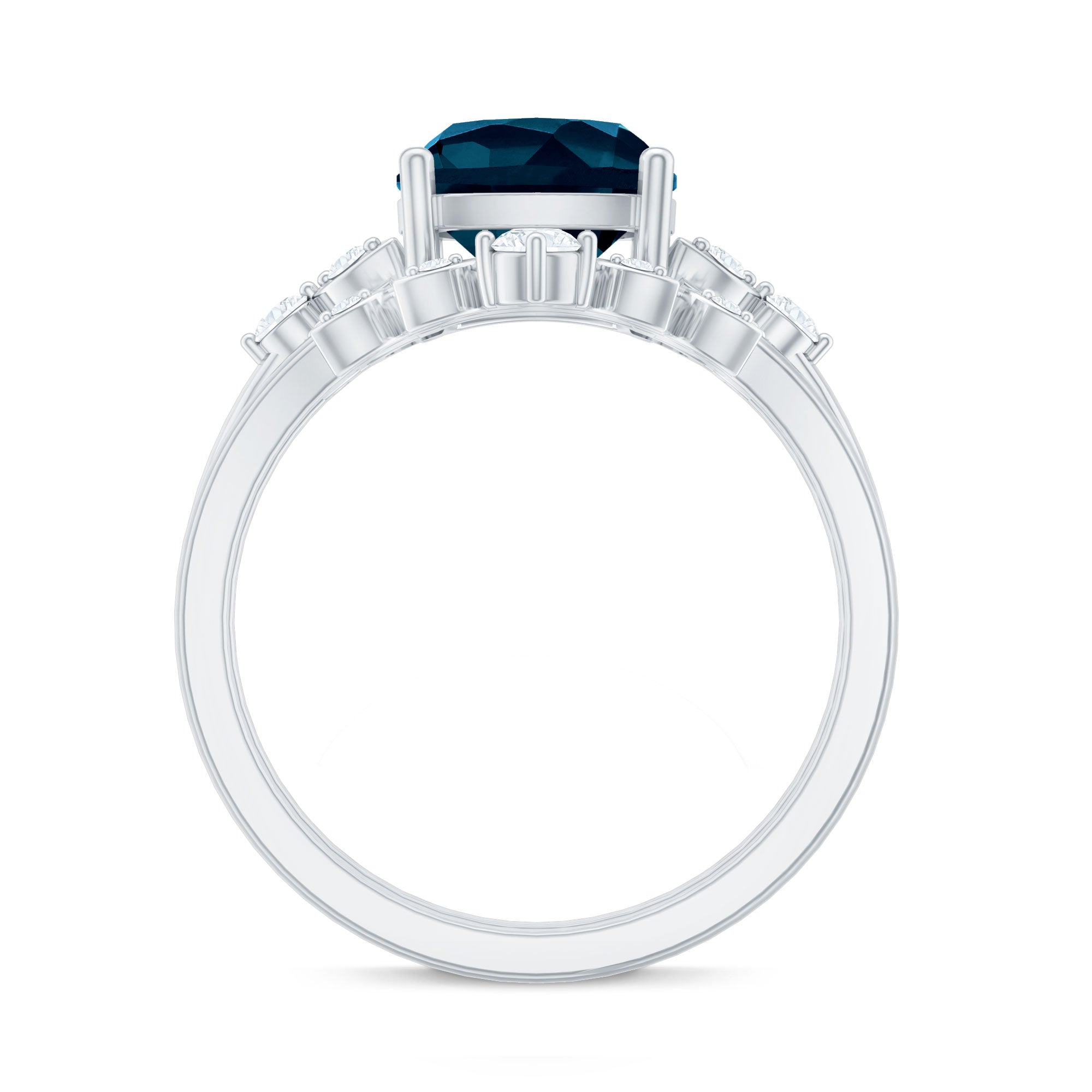 Vintage London Blue Topaz and Diamond Engagement Ring Set AAA - Rosec Jewels