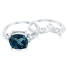 Vintage London Blue Topaz and Diamond Engagement Ring Set AAA - Rosec Jewels