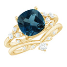 Vintage London Blue Topaz and Diamond Engagement Ring Set AAA - Rosec Jewels