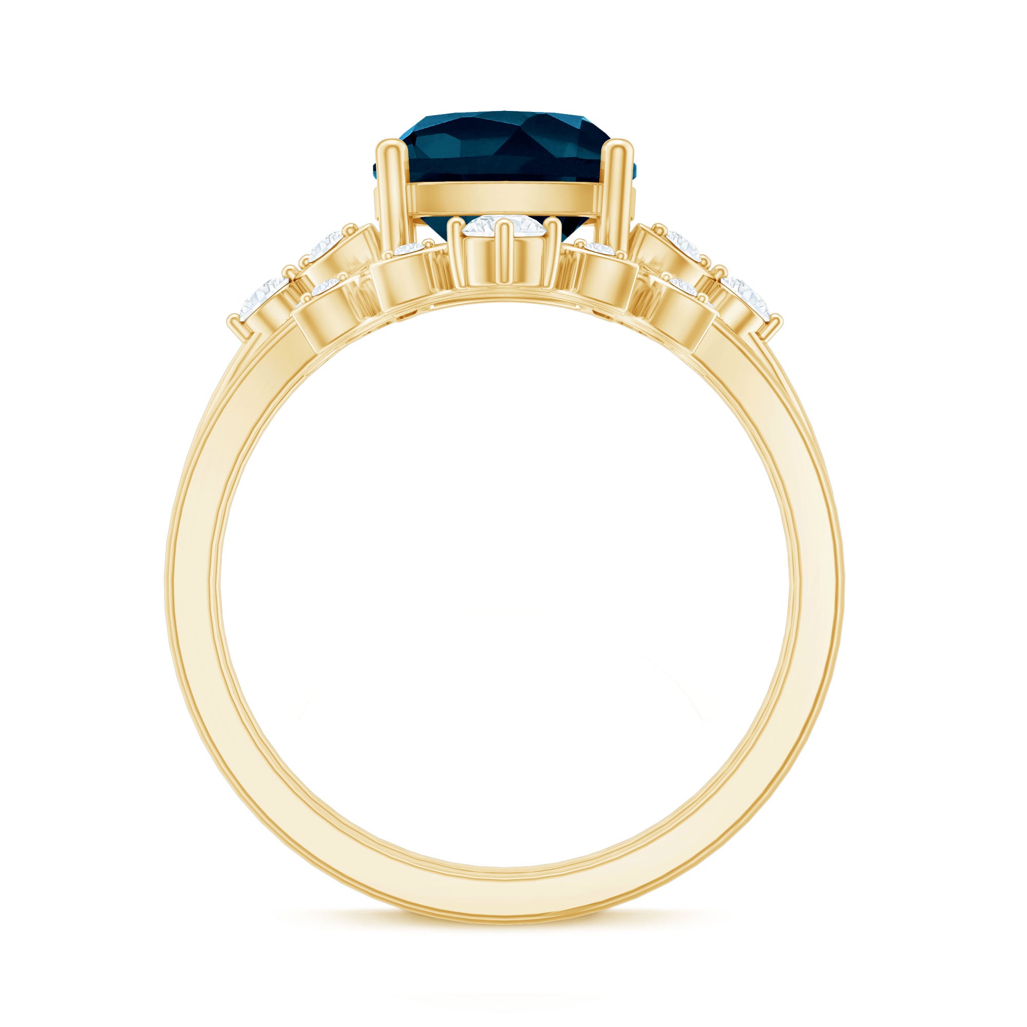 Vintage London Blue Topaz and Diamond Engagement Ring Set AAA - Rosec Jewels