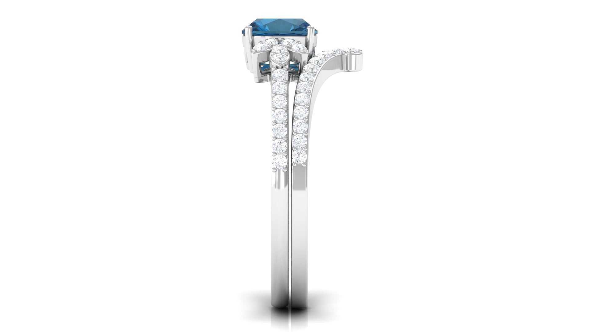 Cushion Cut London Blue Topaz Designer Wedding Ring Set with Diamond Band AAA - Rosec Jewels