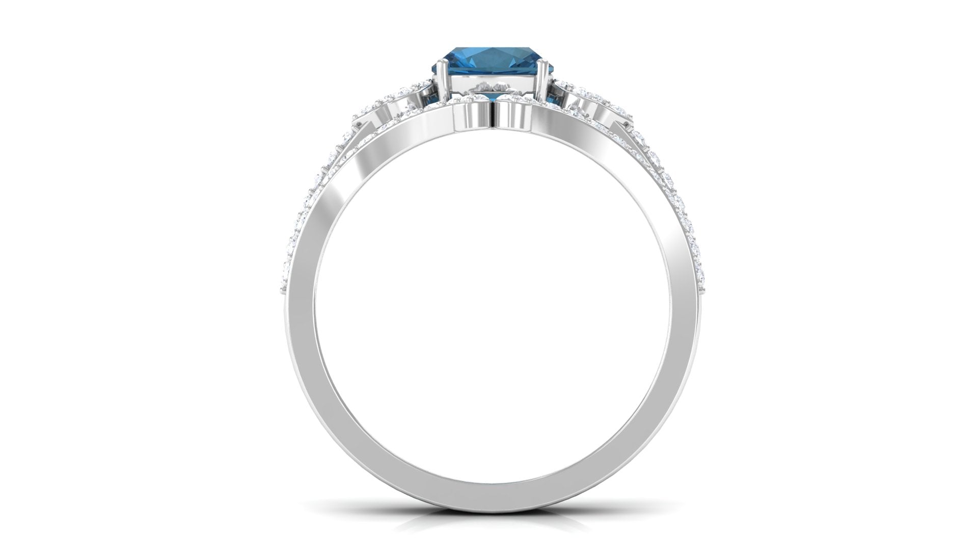 Cushion Cut London Blue Topaz Designer Wedding Ring Set with Diamond Band AAA - Rosec Jewels