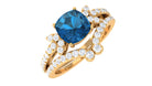 Cushion Cut London Blue Topaz Designer Wedding Ring Set with Diamond Band AAA - Rosec Jewels