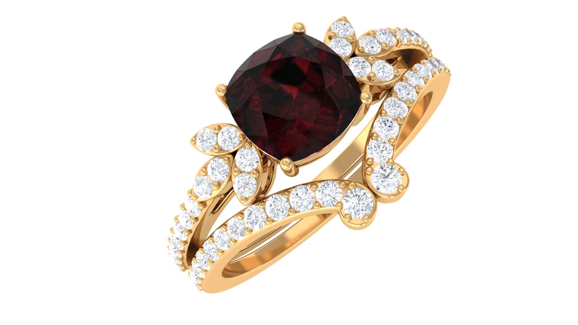 Cushion Cut Garnet and Diamond Designer Wedding Ring Set For Her AAA - Rosec Jewels