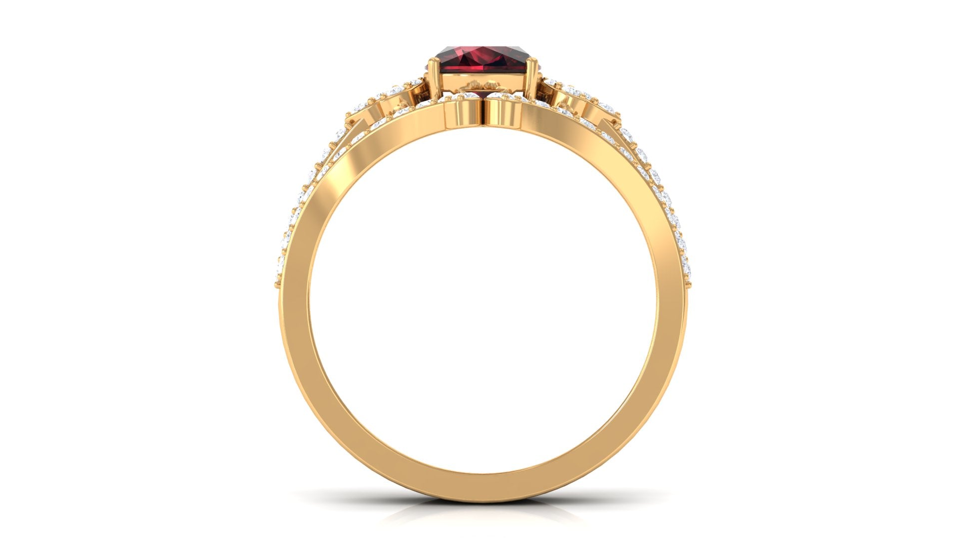 Cushion Cut Garnet and Diamond Designer Wedding Ring Set For Her AAA - Rosec Jewels