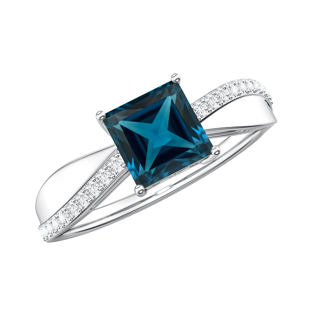 1 Carat Princess Cut London Blue Topaz Solitaire Engagement Ring For Women AAA - Rosec Jewels