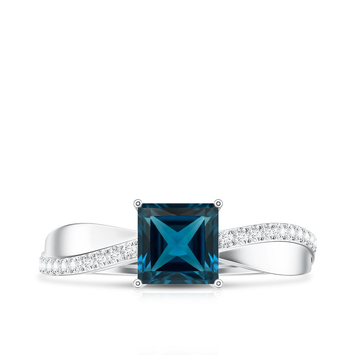 1 Carat Princess Cut London Blue Topaz Solitaire Engagement Ring For Women AAA - Rosec Jewels