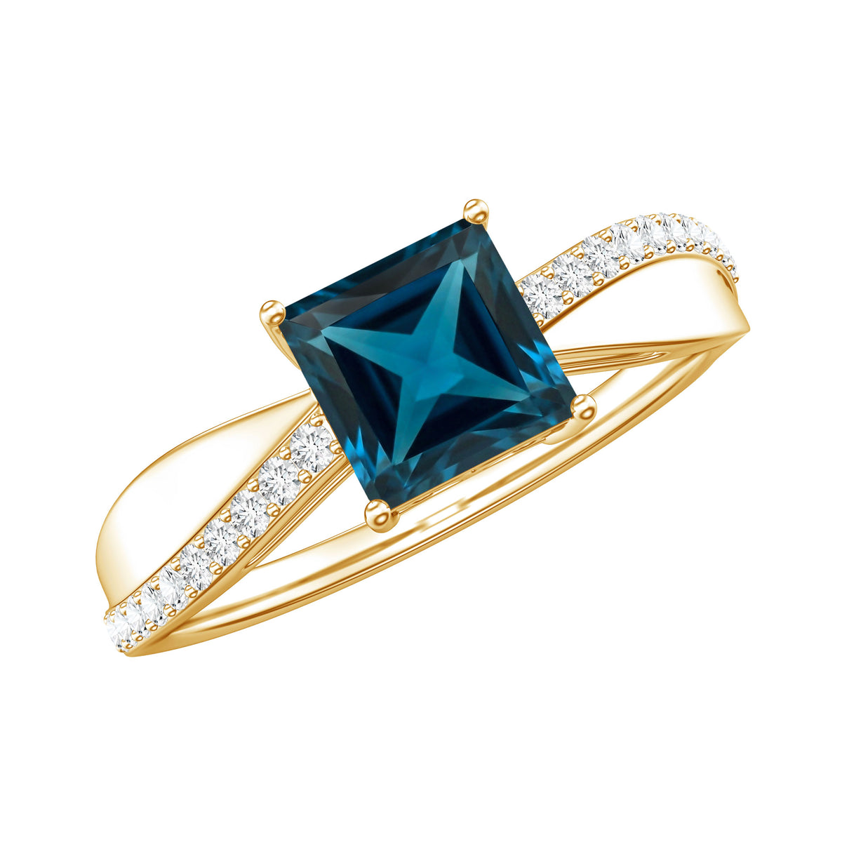 1 Carat Princess Cut London Blue Topaz Solitaire Engagement Ring For Women AAA - Rosec Jewels