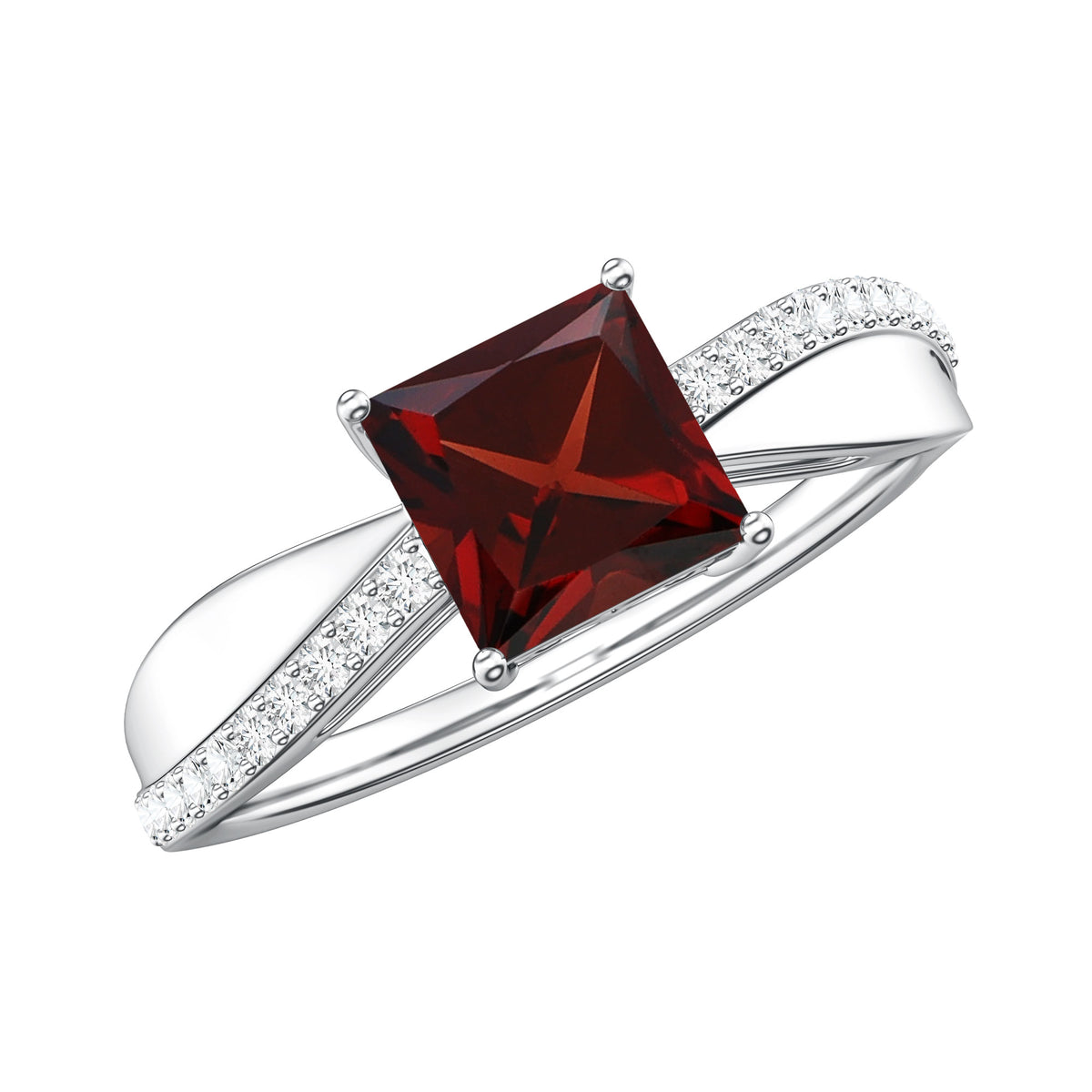 Princess Cut Garnet Solitaire Engagement Ring with Diamond AAA - Rosec Jewels