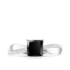 0.5 Carat Princess Cut Black Onyx Solitaire Engagement Ring with Diamond AAA - Rosec Jewels