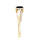 0.5 Carat Princess Cut Black Onyx Solitaire Engagement Ring with Diamond AAA - Rosec Jewels