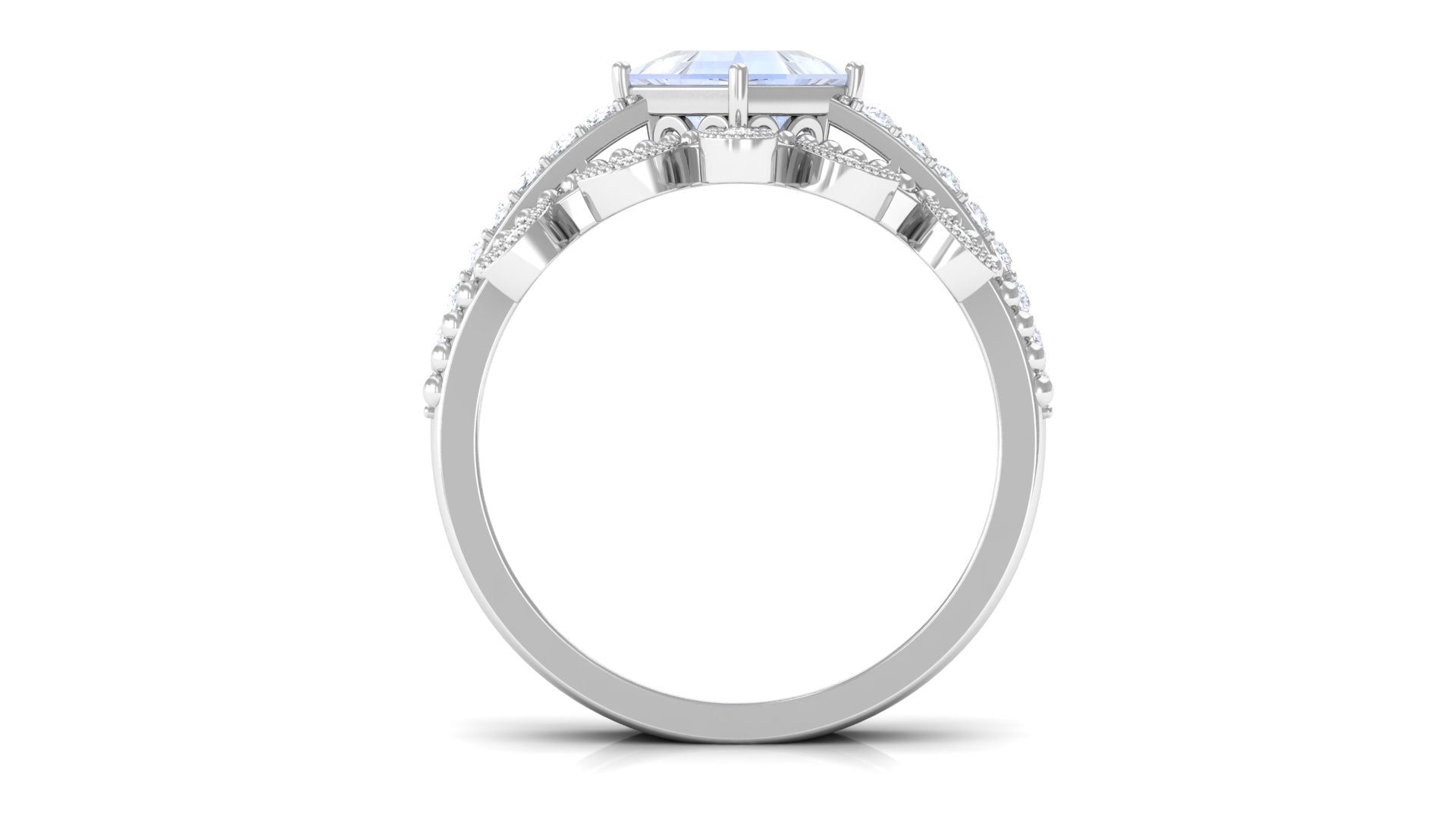 Rosec Jewels-Princess Cut Moonstone Vintage Ring Set with Diamond
