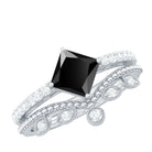 5mm Princess Cut Black Onyx Engagement Ring with Diamond Wedding Band AAA - Rosec Jewels