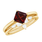 6MM Princess Cut Garnet Solitaire Bridal Ring Set with Diamonds AAA - Rosec Jewels