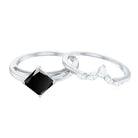 5mm Princess Cut Black Onyx Solitaire Rings Set with Diamond Enhancer AAA - Rosec Jewels