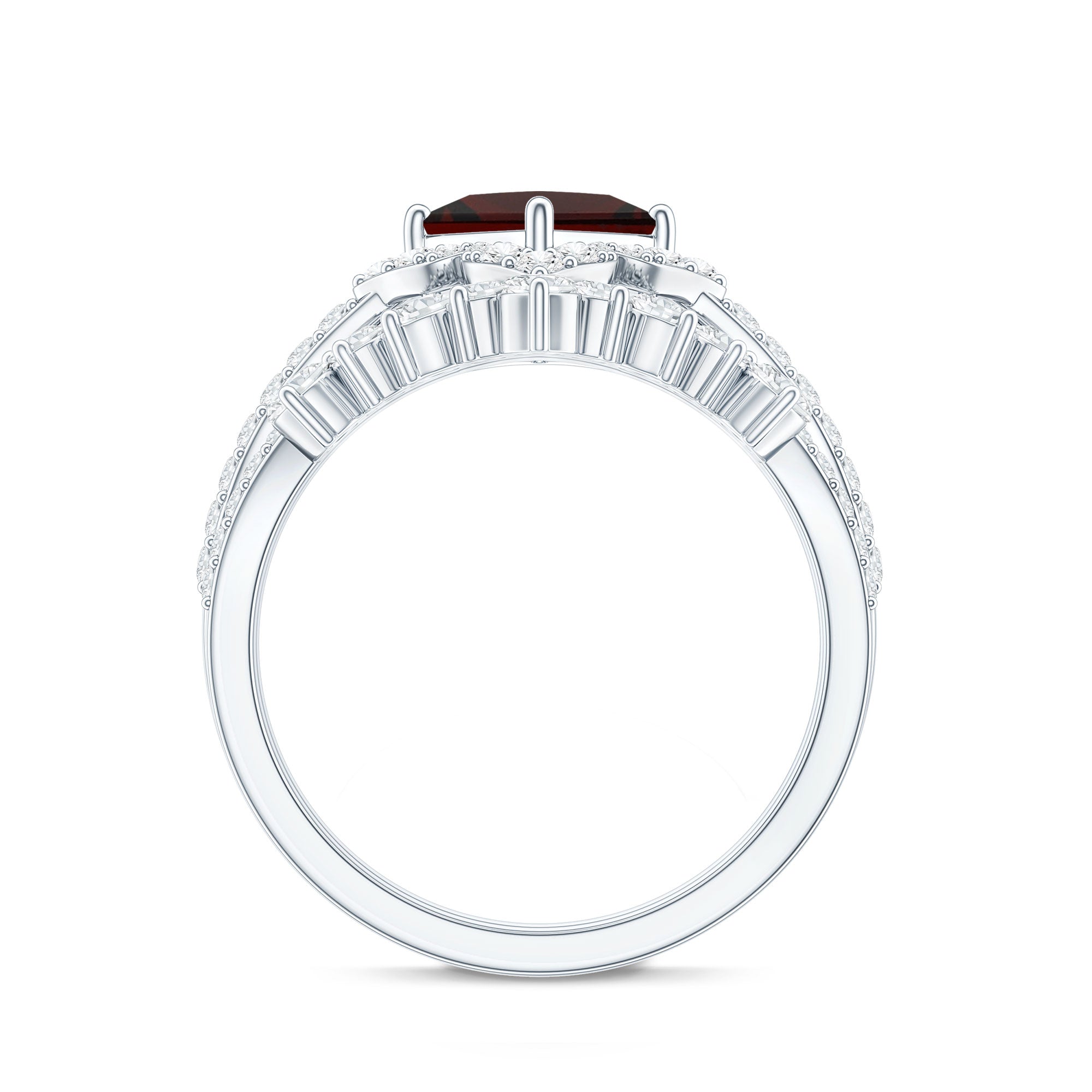 Princess Cut Garnet Designer Wedding Ring Set with Moissanite AAA - Rosec Jewels