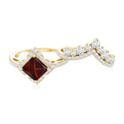 Princess Cut Garnet Designer Wedding Ring Set with Moissanite AAA - Rosec Jewels