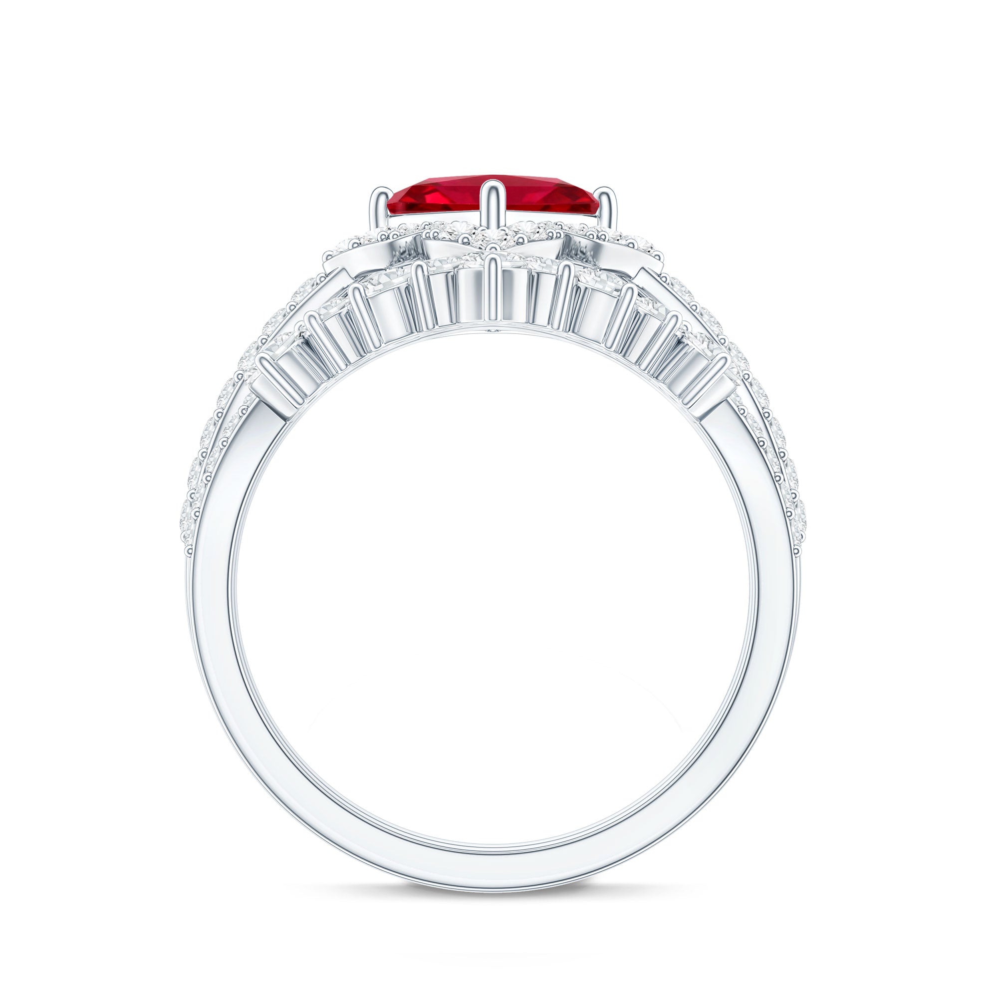 3.25 CT Designer Created Ruby and Moissanite Wedding Ring Set AAAA - Rosec Jewels