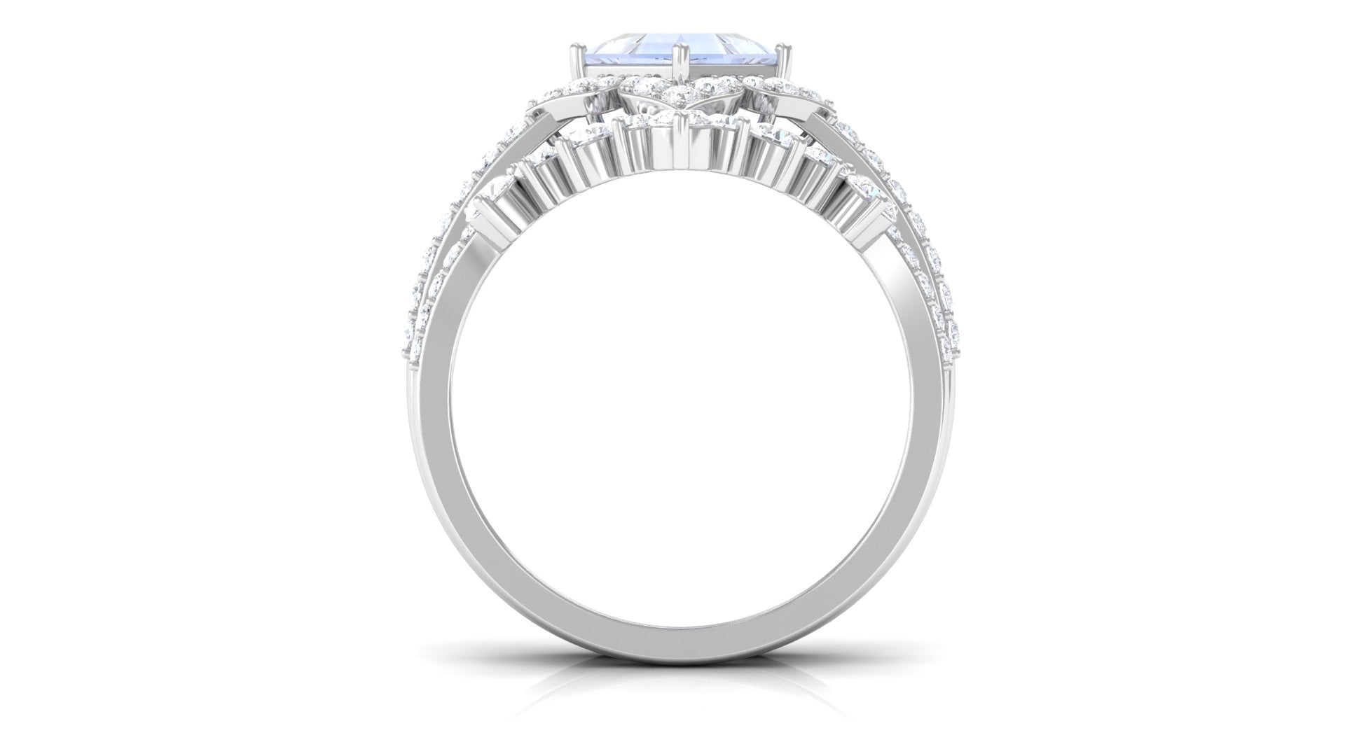Moonstone and Moissanite Statement Wedding Ring Set AAA - Rosec Jewels