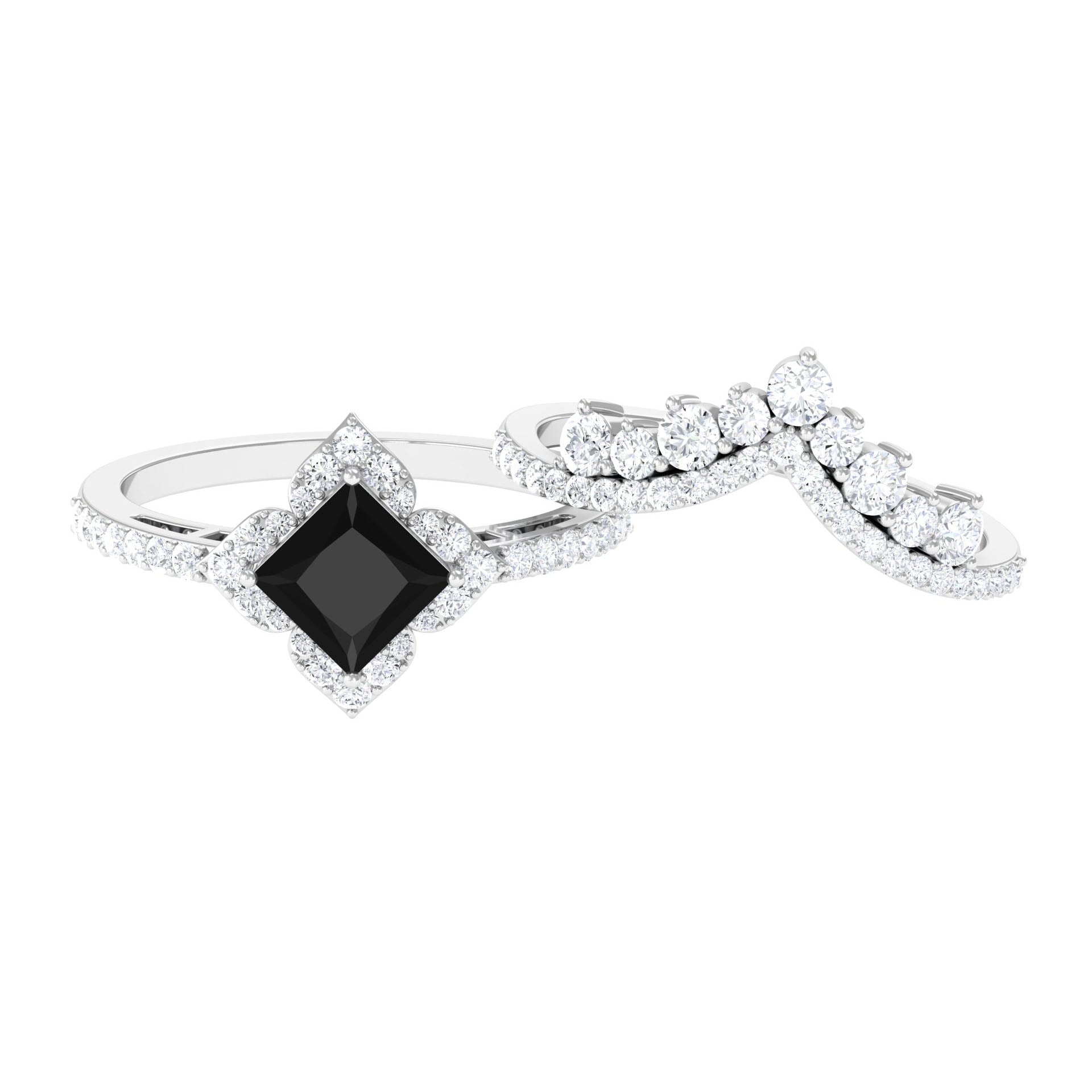 2.25 CT Black Onyx and Moissanite Statement Wedding Ring Set AAA - Rosec Jewels