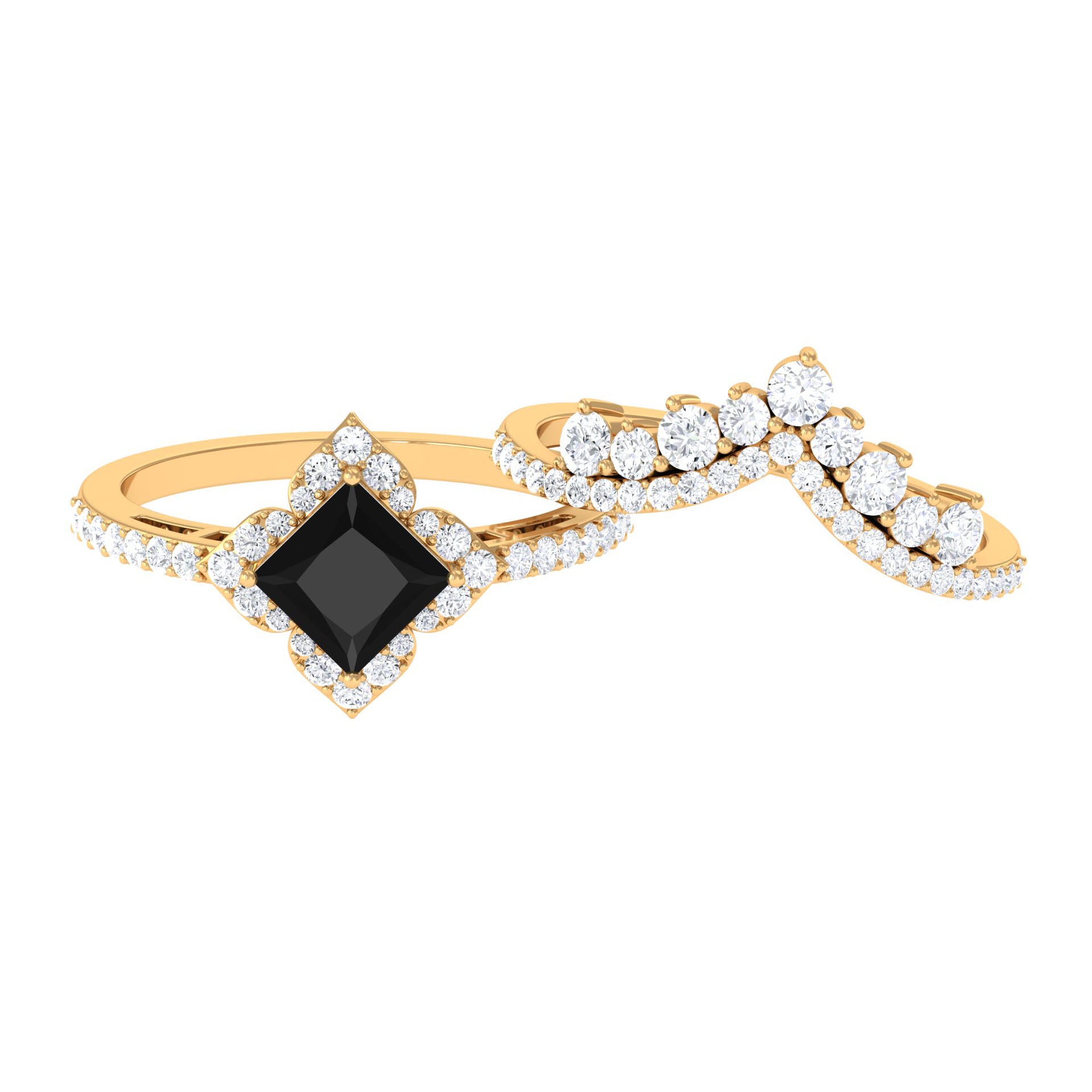 2.25 CT Black Onyx and Moissanite Statement Wedding Ring Set AAA - Rosec Jewels