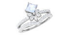 Princess Cut Moonstone and Diamond Flower Ring Set AAA - Rosec Jewels
