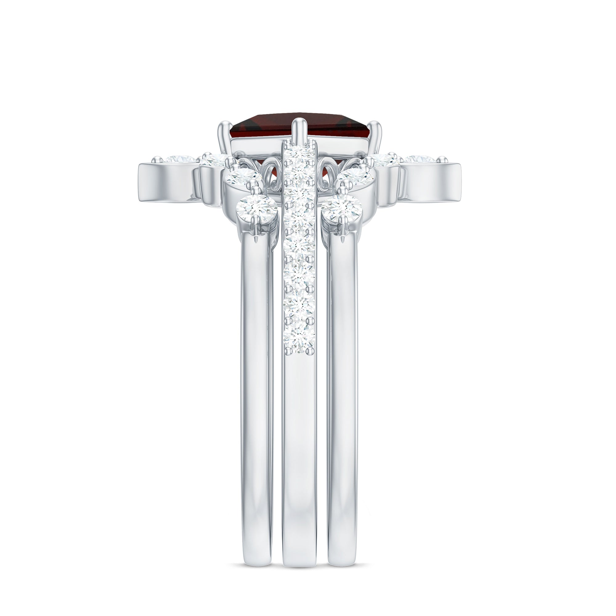 Rosec Jewels-Vintage Looking Princess Cut Garnet and Diamond 3 Piece Wedding Ring Set