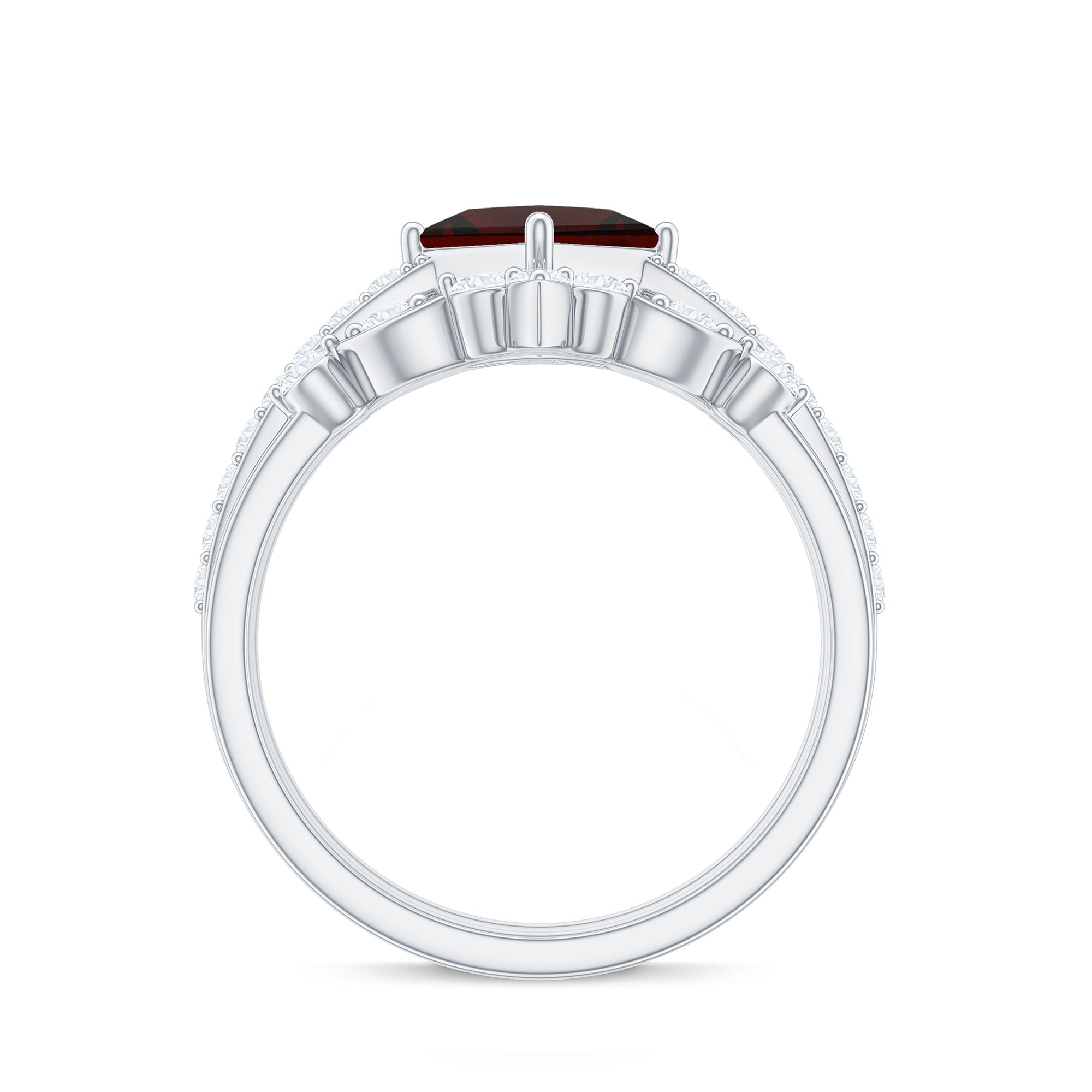 Rosec Jewels-Vintage Looking Princess Cut Garnet and Diamond 3 Piece Wedding Ring Set