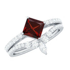 Natural Princess Cut Garnet Diamond Wedding Bridal Ring Set AAA - Rosec Jewels