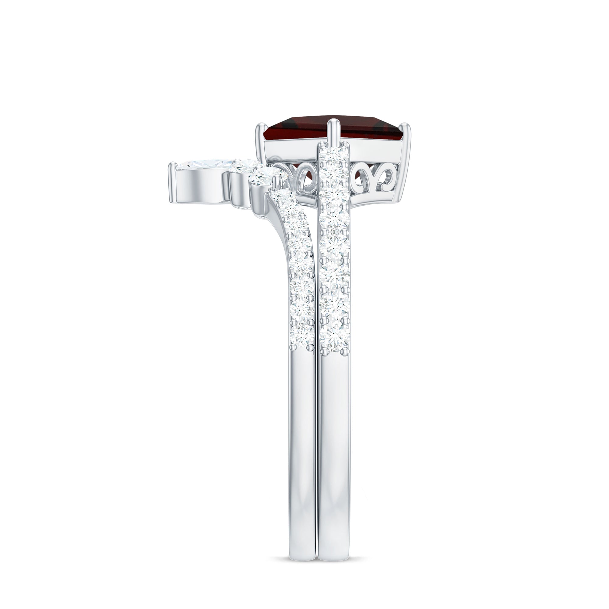Natural Princess Cut Garnet Diamond Wedding Bridal Ring Set AAA - Rosec Jewels