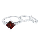 Natural Princess Cut Garnet Diamond Wedding Bridal Ring Set AAA - Rosec Jewels
