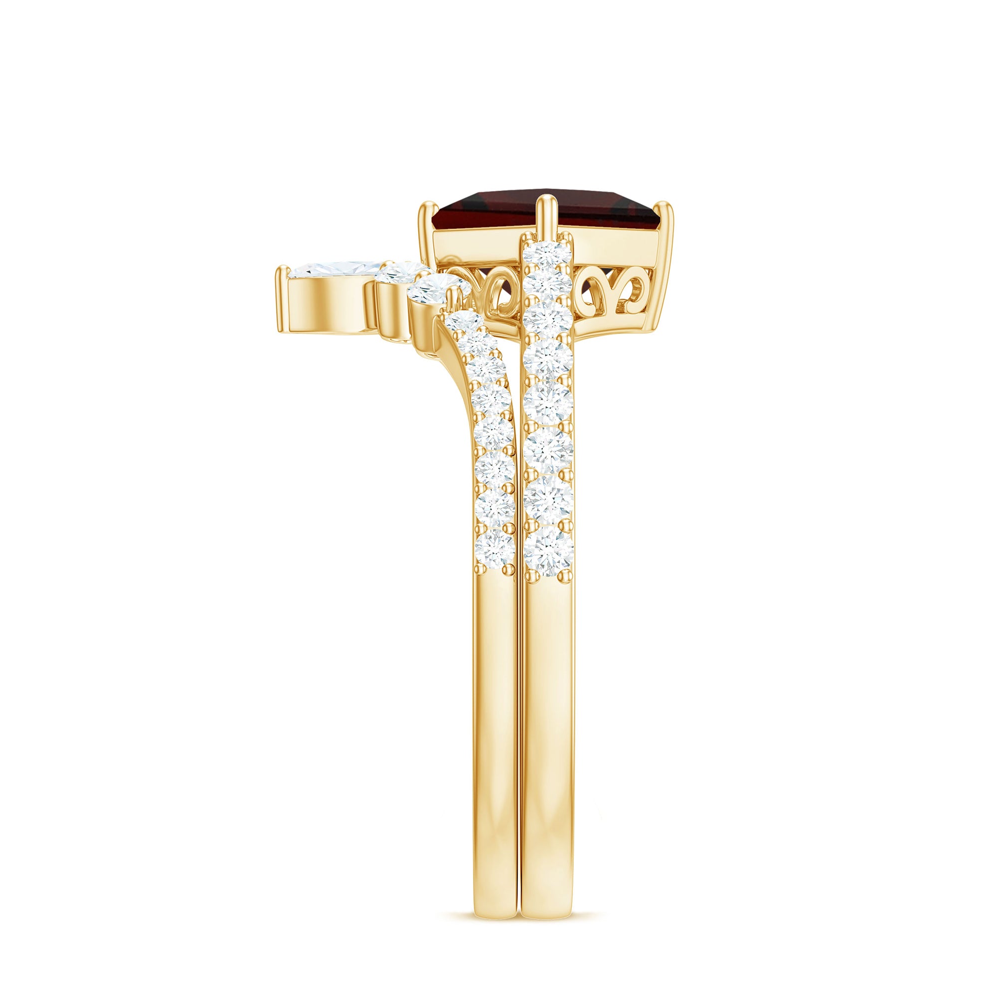 Natural Princess Cut Garnet Diamond Wedding Bridal Ring Set AAA - Rosec Jewels