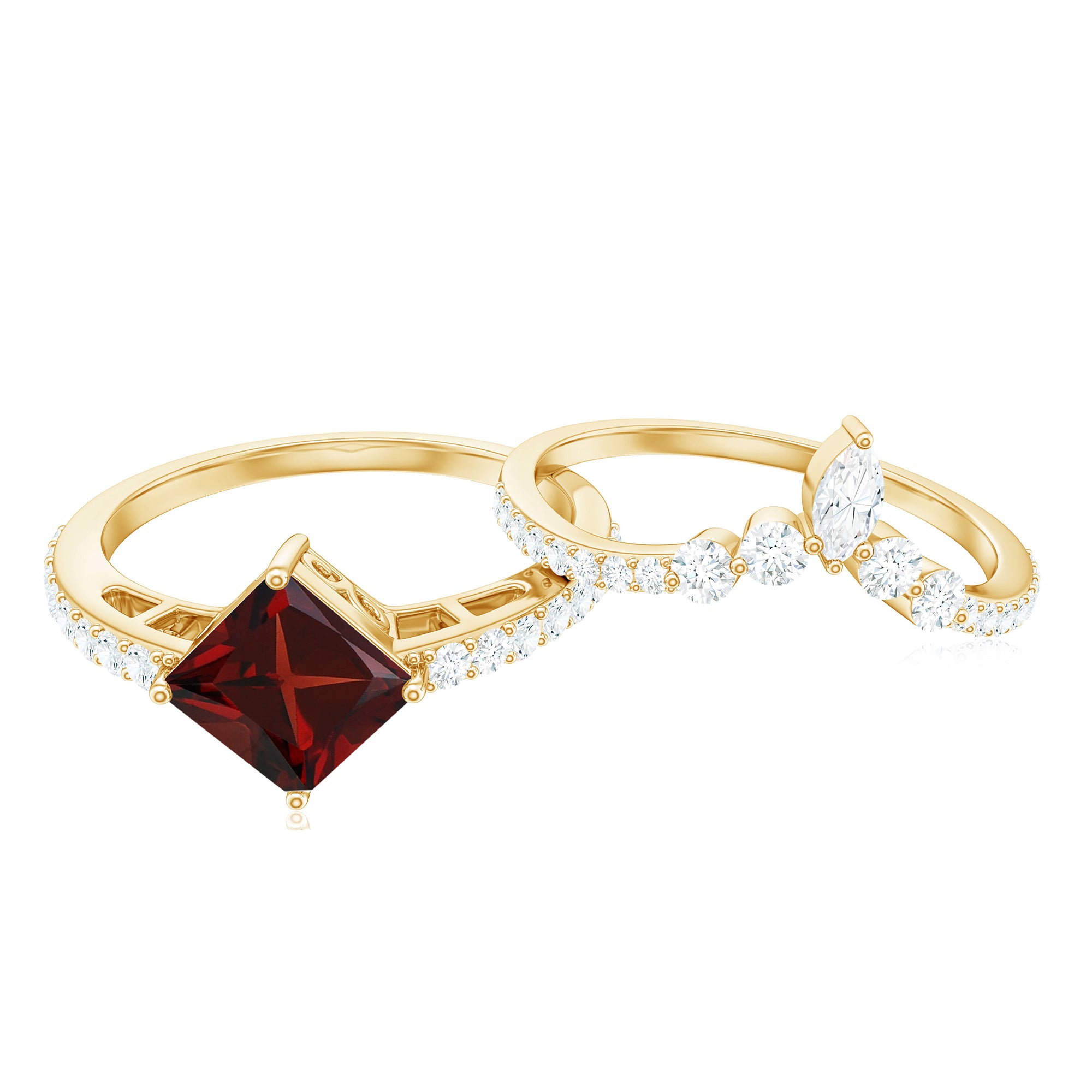 Natural Princess Cut Garnet Diamond Wedding Bridal Ring Set AAA - Rosec Jewels