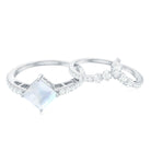 Rosec Jewels-Princess Cut Solitaire Moonstone Designer Ring Set with Diamond