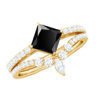 5mm Princess Cut Black Onyx Designer Wedding Rings Set with Moissanite AAA - Rosec Jewels