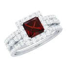 Genuine Princess Cut Garnet 3 Piece Bridal Ring Set with Moissanite AAA - Rosec Jewels