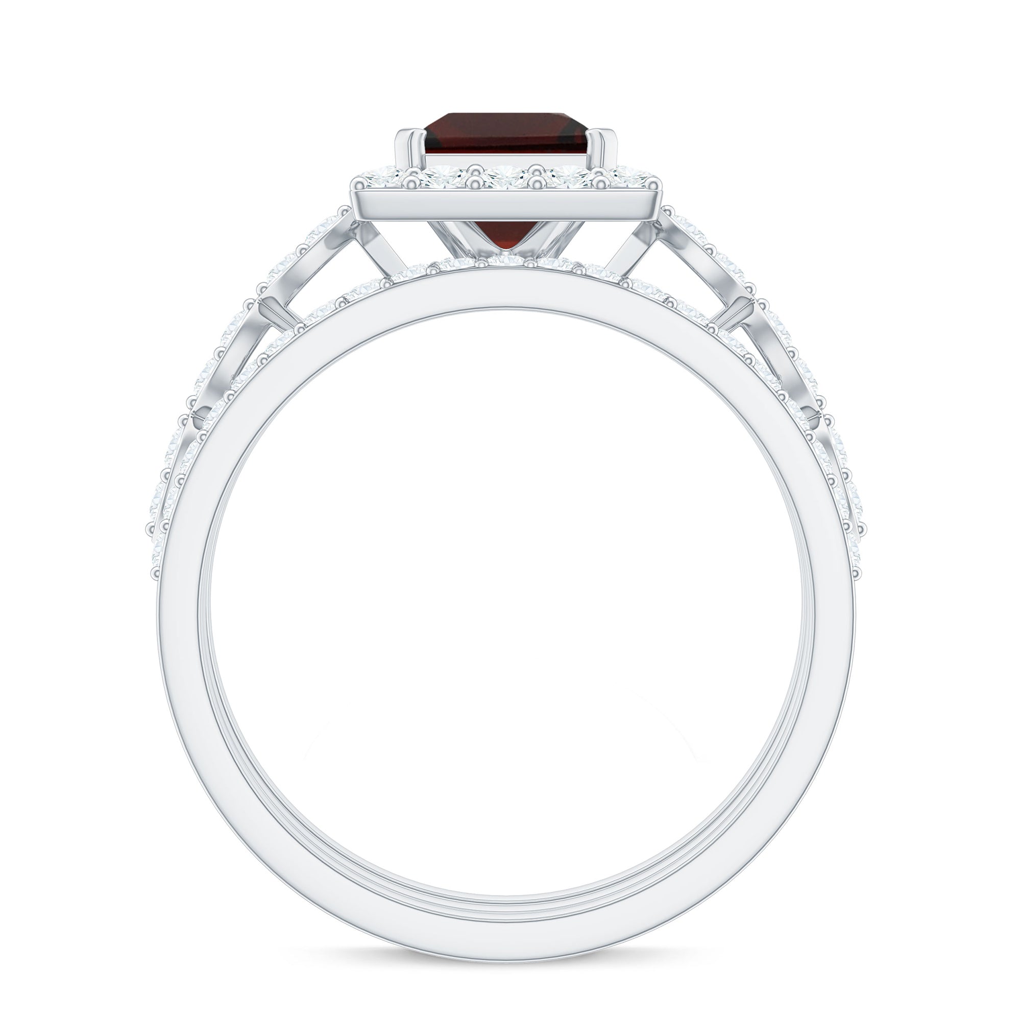 Genuine Princess Cut Garnet 3 Piece Bridal Ring Set with Moissanite AAA - Rosec Jewels